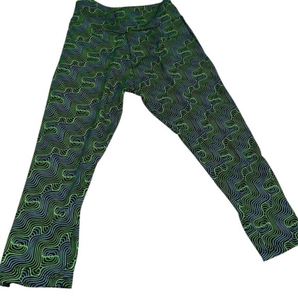 F&F Green Wavy Pattern Leggings L/XL Polyester/Spandex